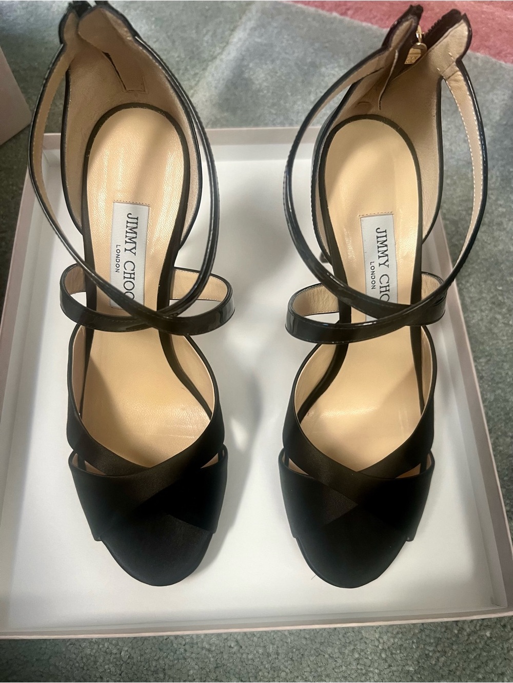 Jimmy Choo Black Strappy Ankle-Heel Sandals  Lorina 100